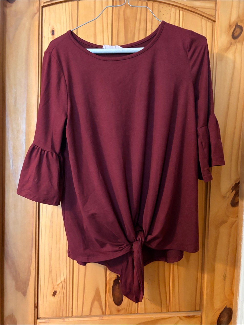 Reborn J Burgundy Tie-Front Bell Sleeve Tunic